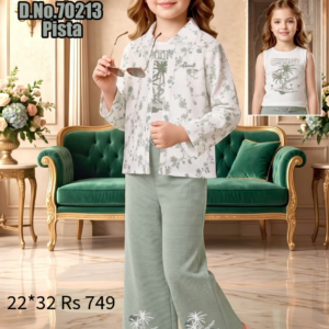 Girls Designer Floral Shirt with Wide-Leg Palazzo
