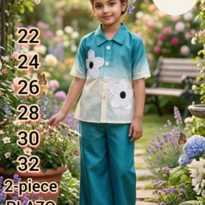 Girls Teal Floral Palazzo Set